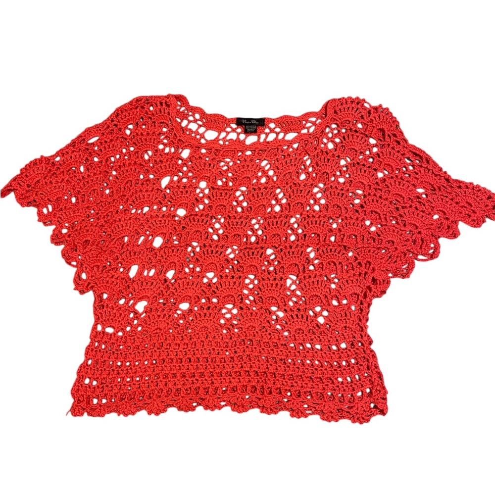 Coral Cropped Boxy Blouse with Short Sleeves